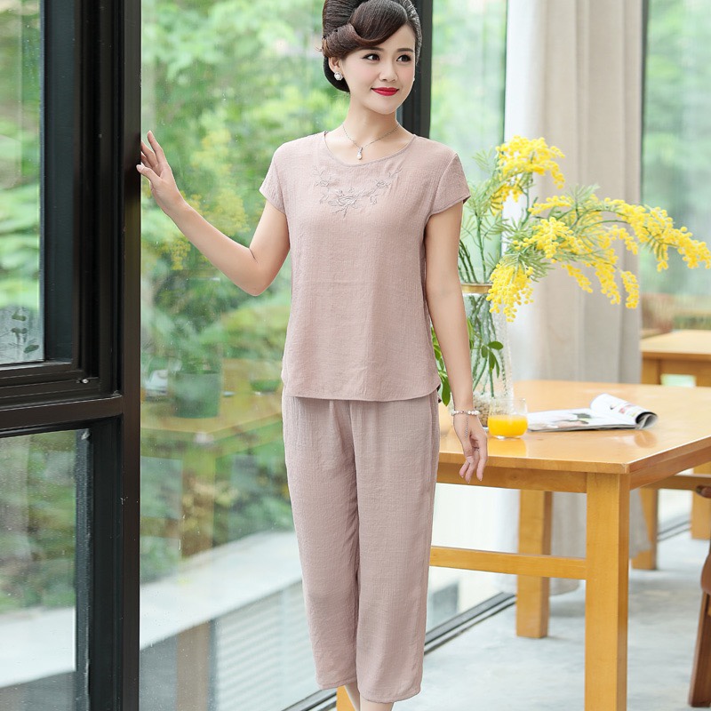 Old granny suit old lady cotton silk old lady summer dress old man's clothes with pockets two-piece suit thumbnail