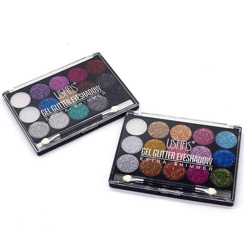 【 12-piece Set 】ES2912 Gold Onion Powder USHAS 15-color Gold, Silver and Blue Sequin Eyeshadow Cream details Picture