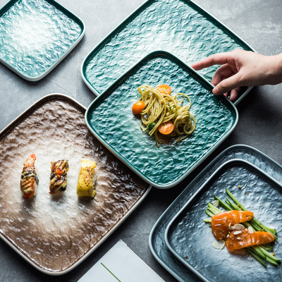 ins popular ceramic rectangular plate, 10-inch sushi presentation, Japanese creative and personalized gradient Nordic stone pattern fish and vegetable plate Application Scenario