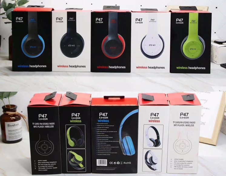 Cross-border hot selling P47 wireless Bluetooth headset 5.0 with portable cartoon headset