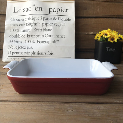 Wholesale 12-inch rectangular red ceramic baking tray, chicken wing, cheese baked rice bowl, rice ball arrangement, Western pasta plate Application Scenario