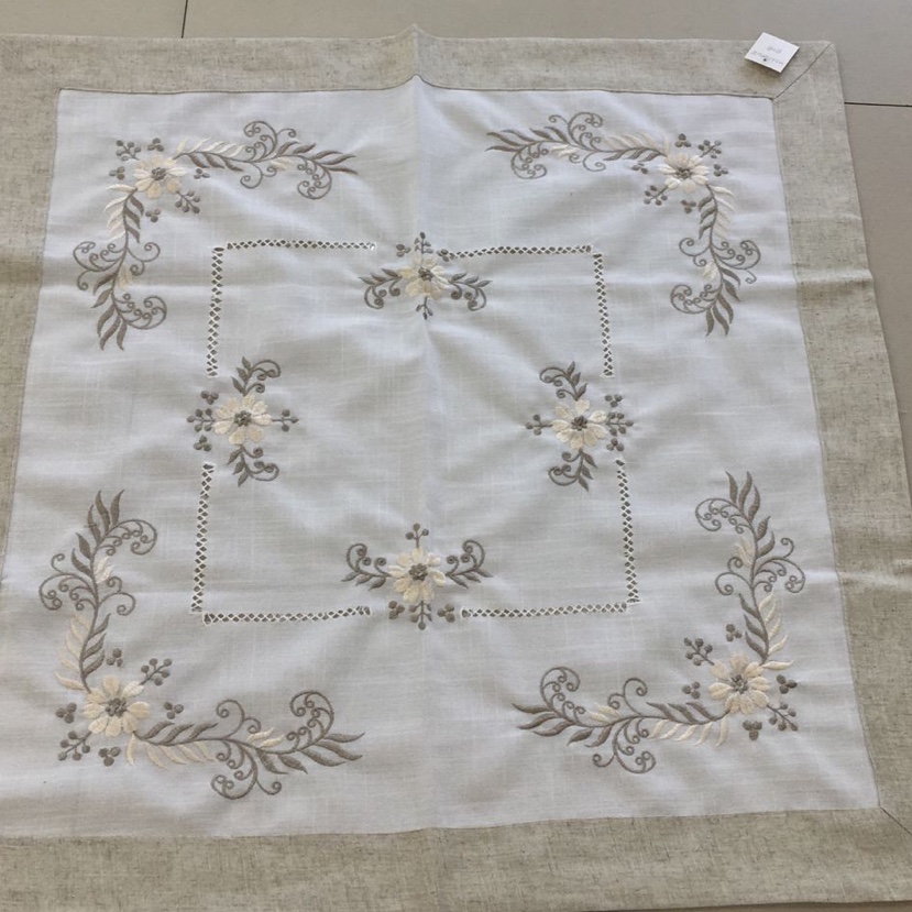 竹节麻布绣花桌布85x85cm产品图