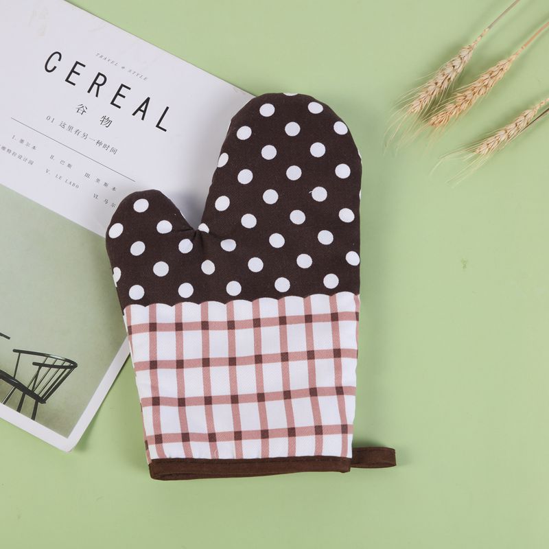 Manufacturers Direct Microwave Oven Gloves All Cotton Twill Japanese Small Plaid Stripes Polka Dot Splicing Gloves Specification drawing