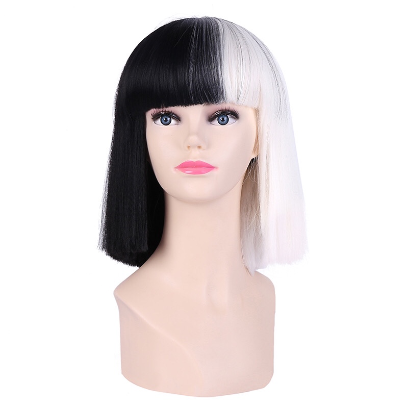 Black and white yin-yang curly hair