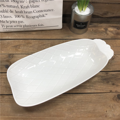 欧式创意陶瓷盘菠萝浮雕设计摆盘家用酒店水果点心蛋糕平盘西餐盘产品图