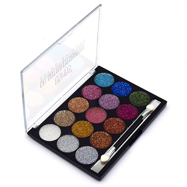 【 12-piece Set 】ES2912 Gold Onion Powder USHAS 15-color Gold, Silver and Blue Sequin Eyeshadow Cream Application Scenario