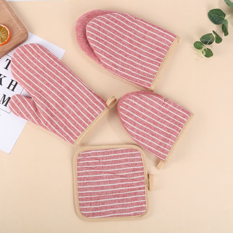 Cotton And Hemp Stripe Series Microwave Gloves Mat Duck Beak Gloves Set Specification drawing