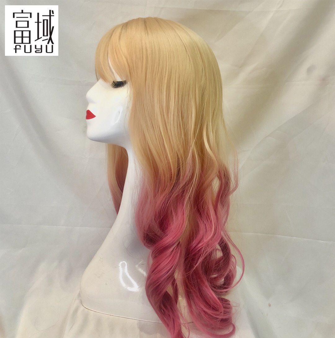 Long-haired women's large wavy wig, European and American dyed gradient style details Picture