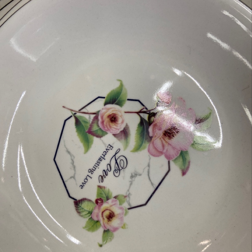 花朵图案黑边纯白印花陶瓷餐盘简约风格多尺寸多款式可选产品图