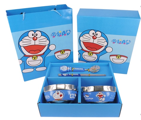 Cartoon children double layer ironing bowl, chopsticks and spoons combination thumbnail