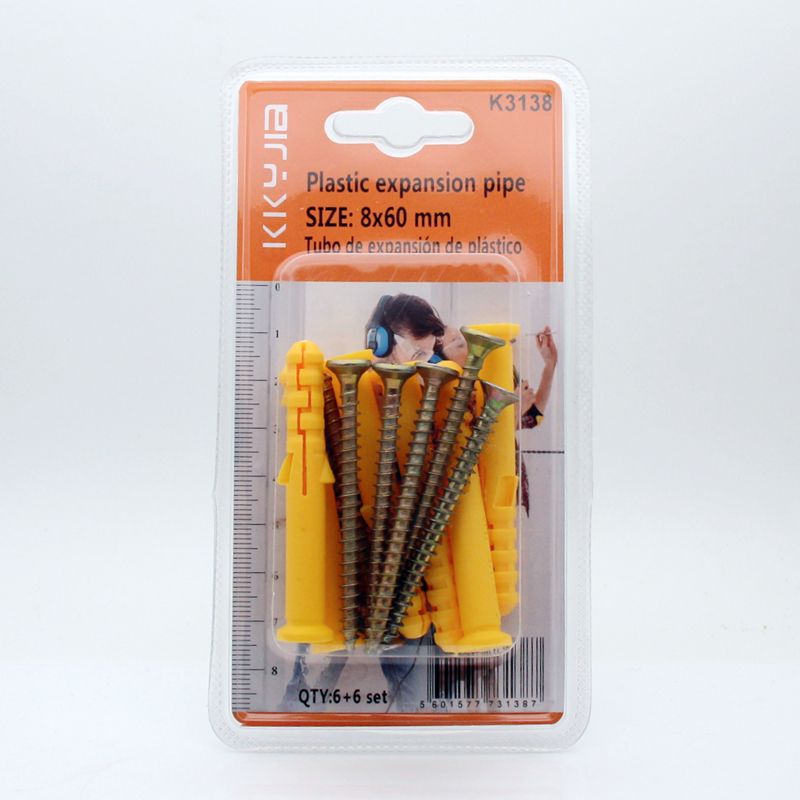 卡卡五金 3138吸塑卡装小黄鱼膨胀管套装8x60mm百元店小包装货源