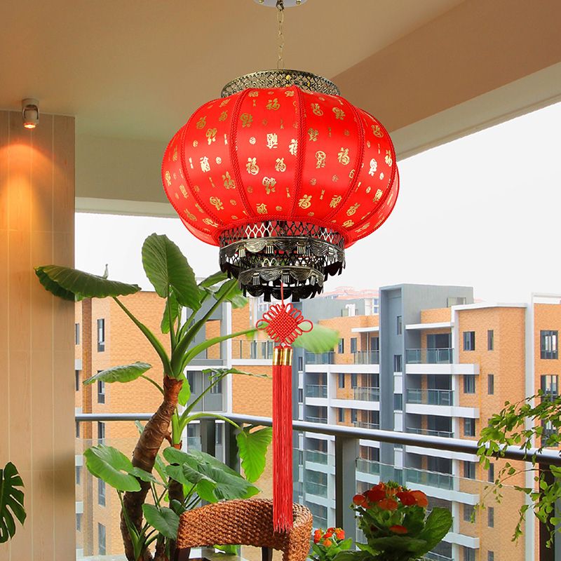40 faux sheepskin red lanterns round, New Year's housewarming balcony decoration lanterns, hotel outdoor waterproof tea house chandeliers rotating Specification image