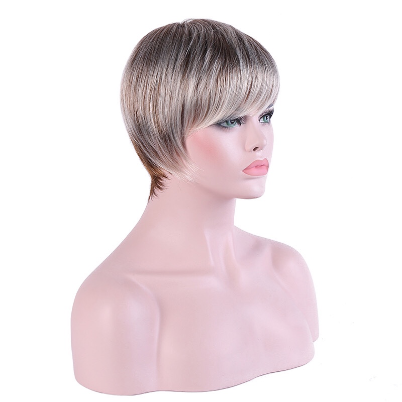 斜刘海灰白短发产品图