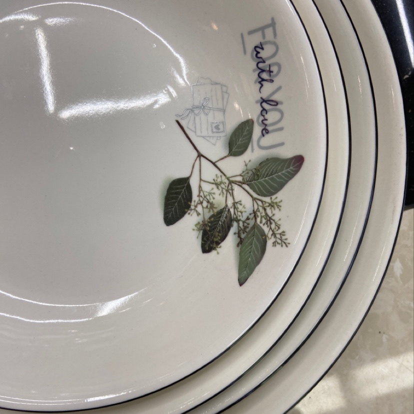 Black border pure white printed ceramic plates with branch patterns, simple style, available in multiple sizes and styles details Picture