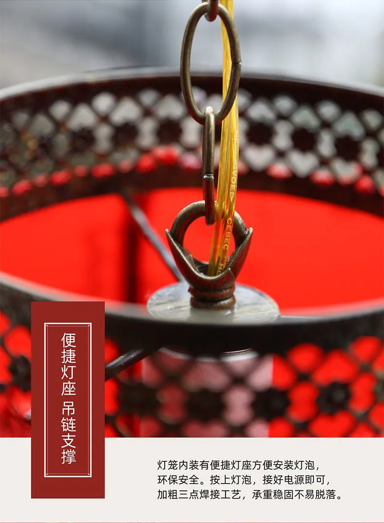 40 faux sheepskin red lanterns round, New Year's housewarming balcony decoration lanterns, hotel outdoor waterproof tea house chandeliers rotating detail image 15