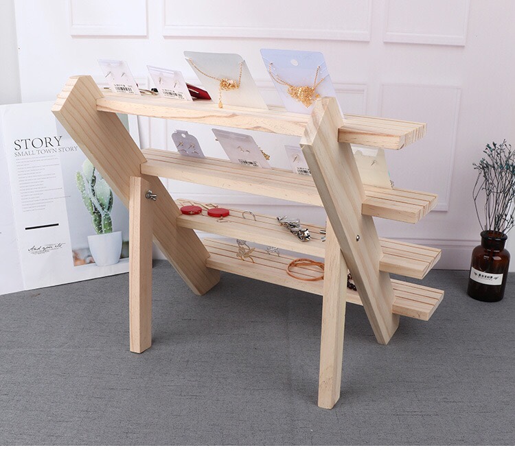 原木戒指展示架多层耳环耳钉展示架饰品架子可拆摆耳环卡片首饰架（二层拆装）白底实物图