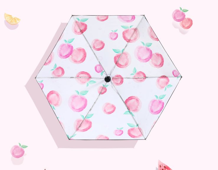 Titanium silver plastic fruit-patterned digital five-fold umbrella