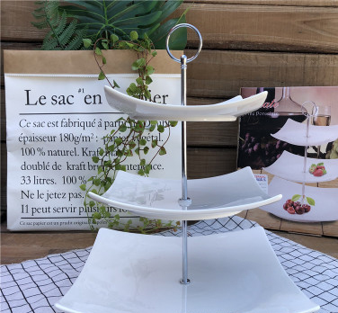 Wholesale European-style three-layer ceramic strainer trays, afternoon tea snack trays, multi-layer cake racks, dessert and food plating Application Scenario
