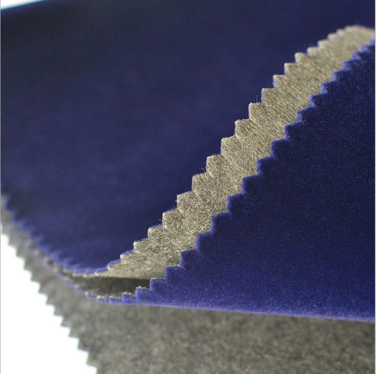 蓝色长毛绒植绒布水刺底植绒适用于首饰礼品盒详情2