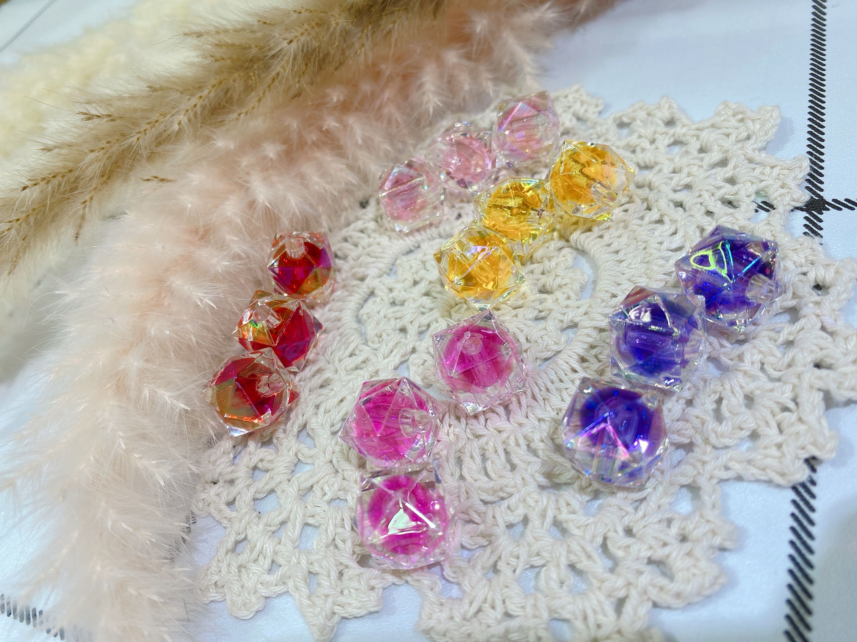 Acrylic half-hole two-color bead bead bead cut square seven-color DIY headband clothing accessories pen hang accessories detail image 1