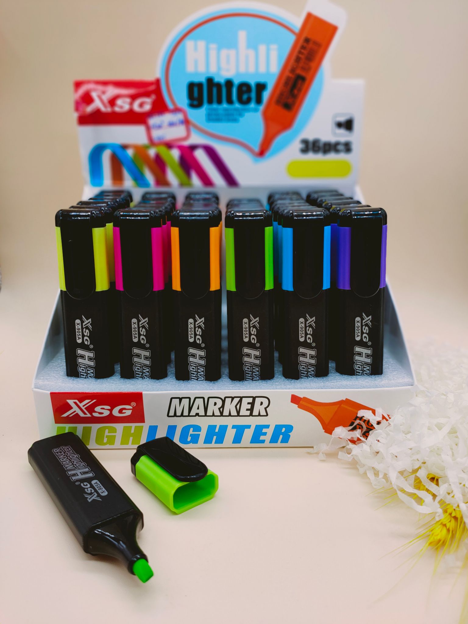 6 color highlighters, review key markers, water-based markers may be used in hand books
