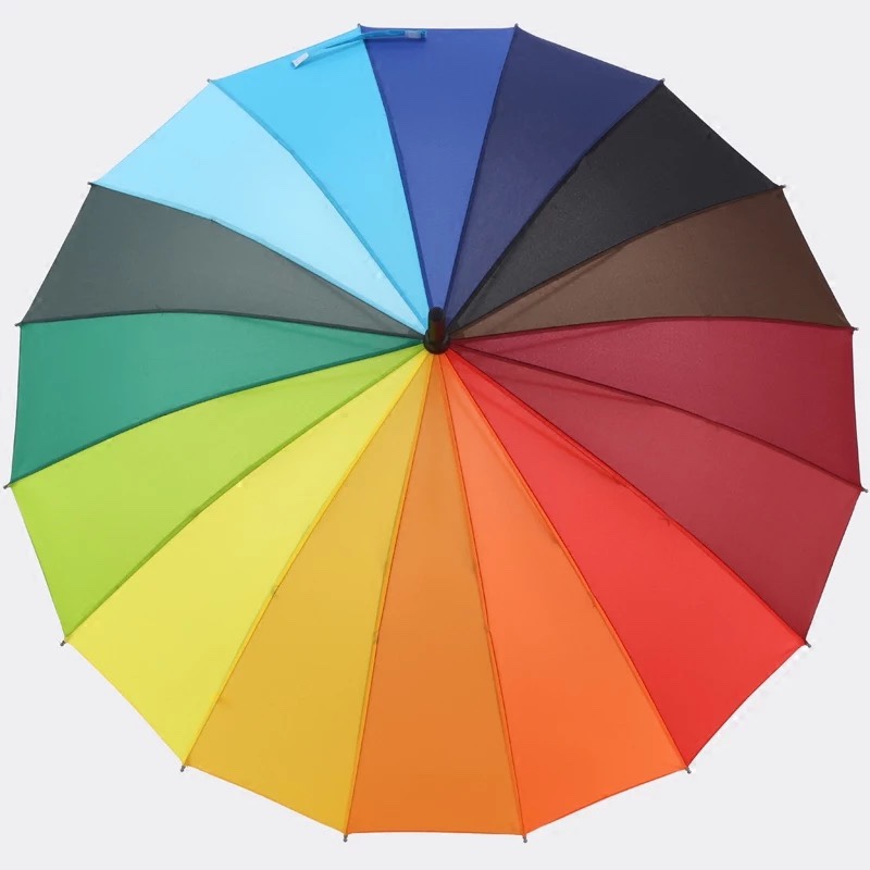 16 Bone Plain Rainbow Umbrella Long Handle Straight Umbrella Windproof Umbrella Clear Umbrella Business Umbrella Custom Logo Advertising Umbrella Specification drawing