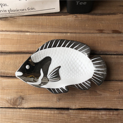 批发创意镀银陶瓷鱼盘特色鱼形深盘家居客厅餐厅包厢摆设摆盘餐具产品图