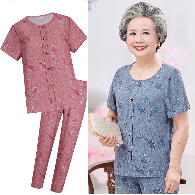 Grandma suit for middle-aged women Grandma suit for elderly Grandma Summer dress for elderly people Two-piece suit with pocket thumbnail