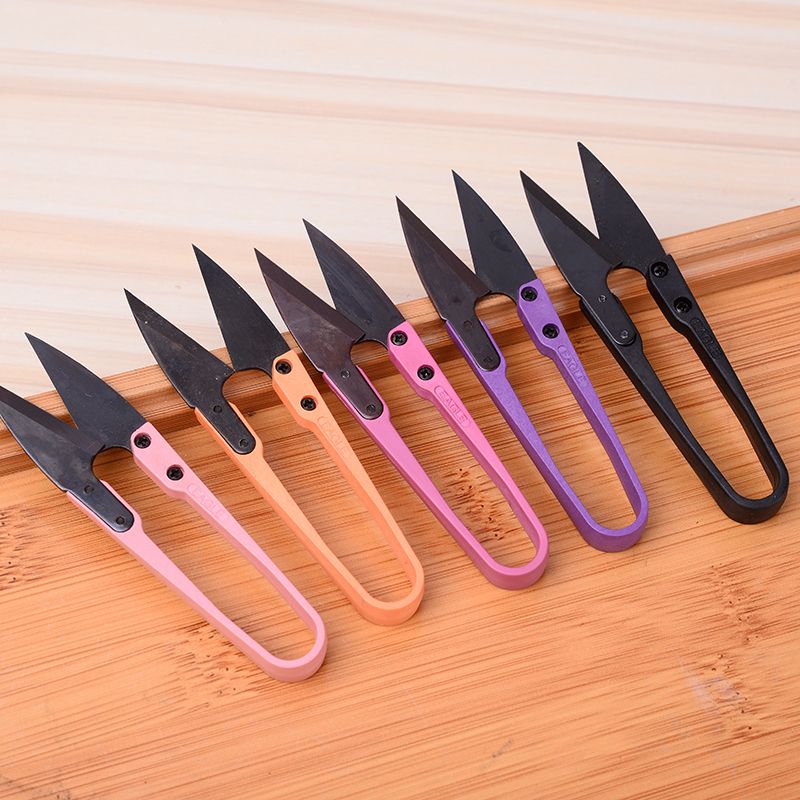 Manufacturers direct all kinds of material types of color plastic handle small line scissors U-shaped household cross embroidery manual live scissors thumbnail