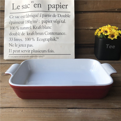 Wholesale 12-inch rectangular red ceramic baking tray, chicken wing, cheese baked rice bowl, rice ball arrangement, Western pasta plate undefined