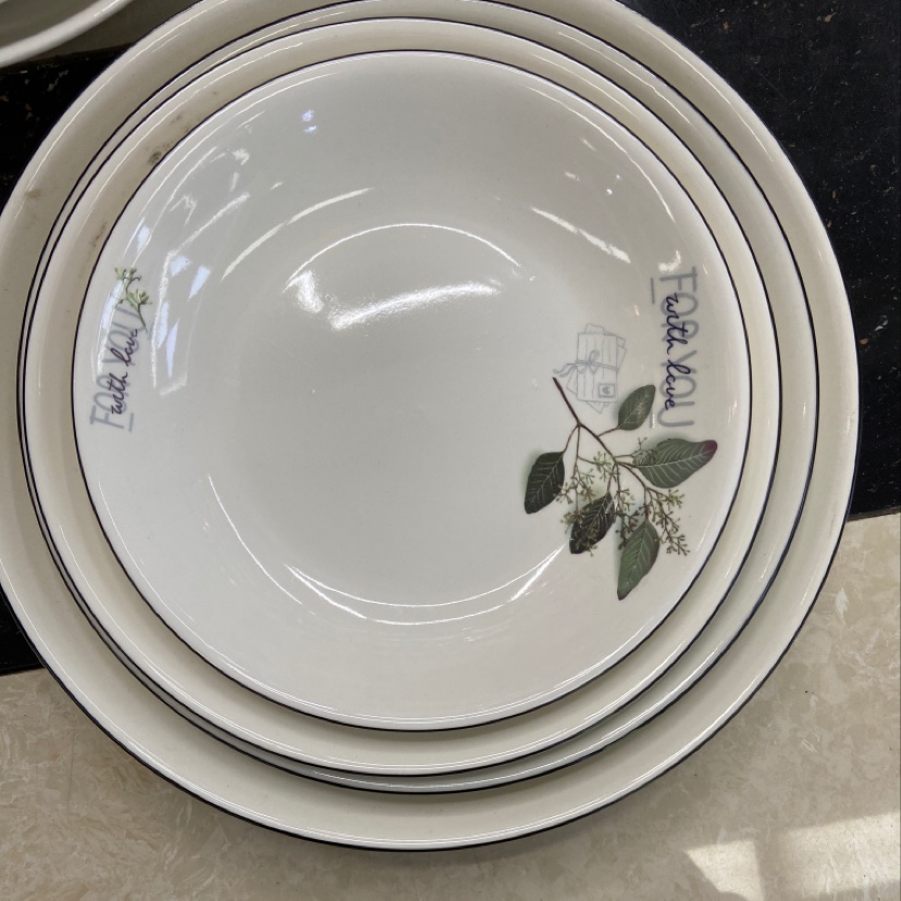 Black border pure white printed ceramic plates with branch patterns, simple style, available in multiple sizes and styles Specification image