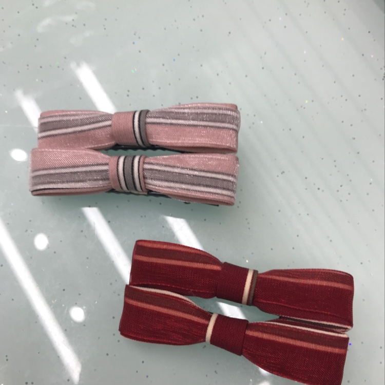 Korean version of fabric bowknot pinstripe double bangs clip