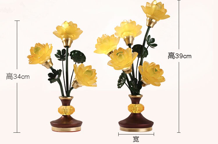 The ancient method of offering lamps in front of the Buddha, the household lotus lamp, the long-lasting lamp, the five-grade glass lotus lamp, and the seven-color changing light Specification image