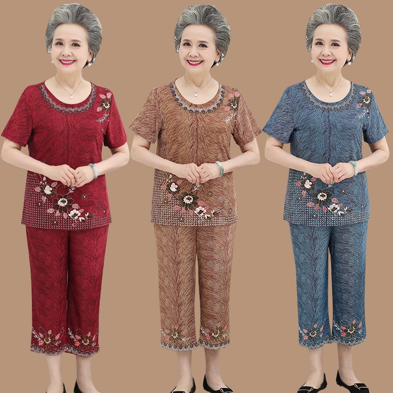 Old lady cotton silk suit old lady summer dress old man's dress with pockets two-piece suit thumbnail