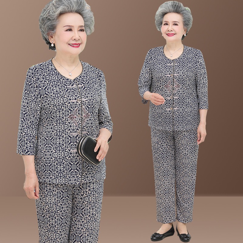 Granny suit old lady cotton silk old lady summer dress old man's dress with pockets two-piece suit thumbnail