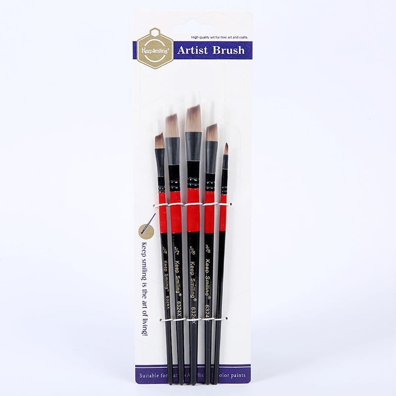 5 black and red pole bevel brush sets nylon wool brush watercolor acrylic crayon brush thumbnail