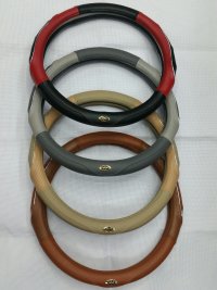 Car leather carbon - grain steering wheel cover universal round hand stitch cover skid prevention products thumbnail