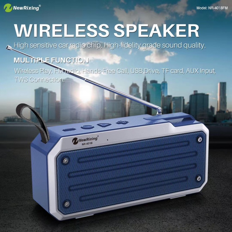 NewRixing新乐欣   爆款性价比NR-4018FM、NR-4018，杰理5.0版本，TWS功能，双喇叭带振膜，皮带扣子，精美的外观设计，带天线和不带天线同时上市！白底实物图