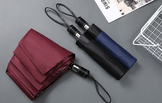 Self-Opening Three-Fold Folding Umbrella With Leather Handle
