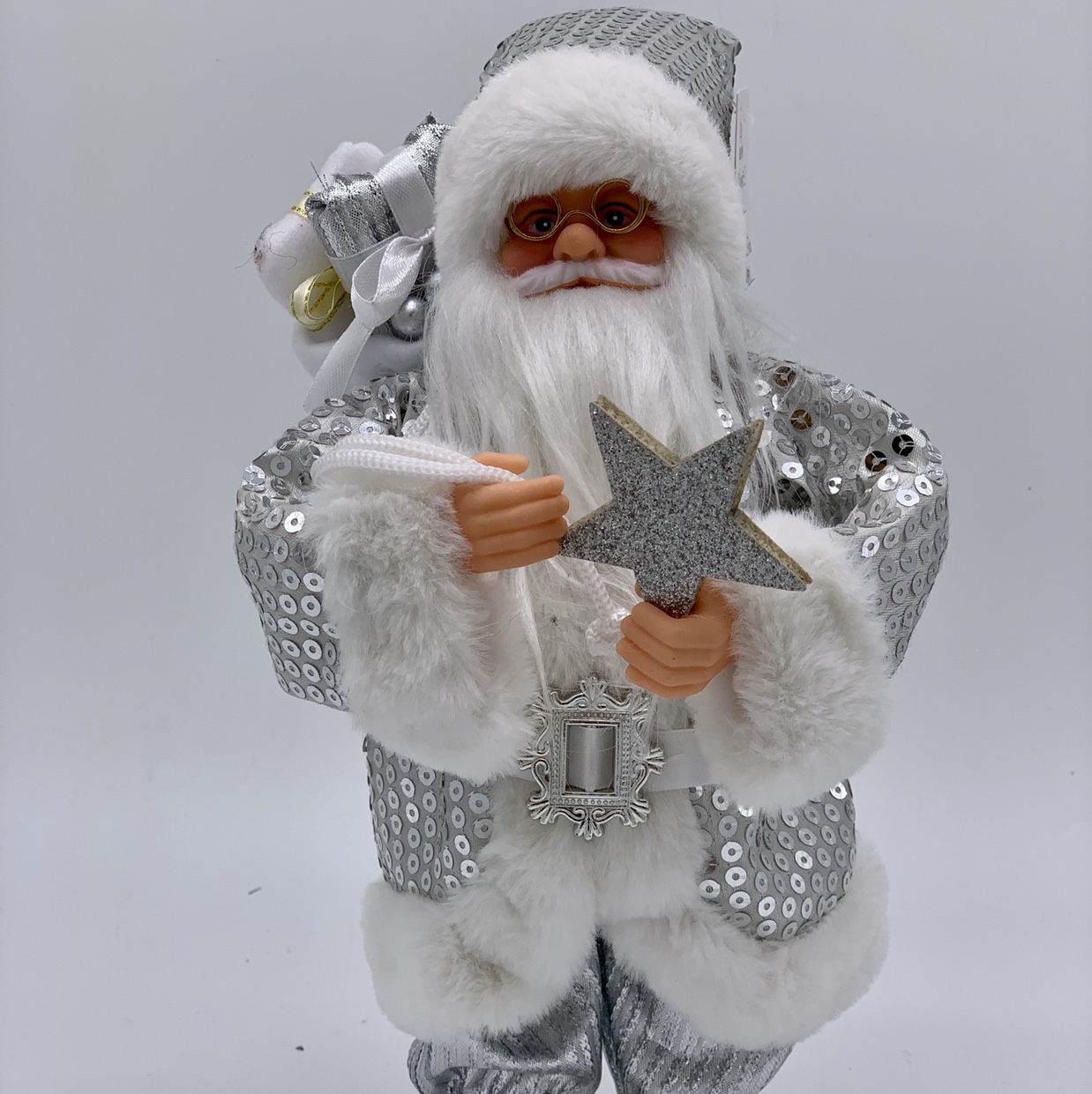 30 cm luxury silver sequined electric Santa Claus