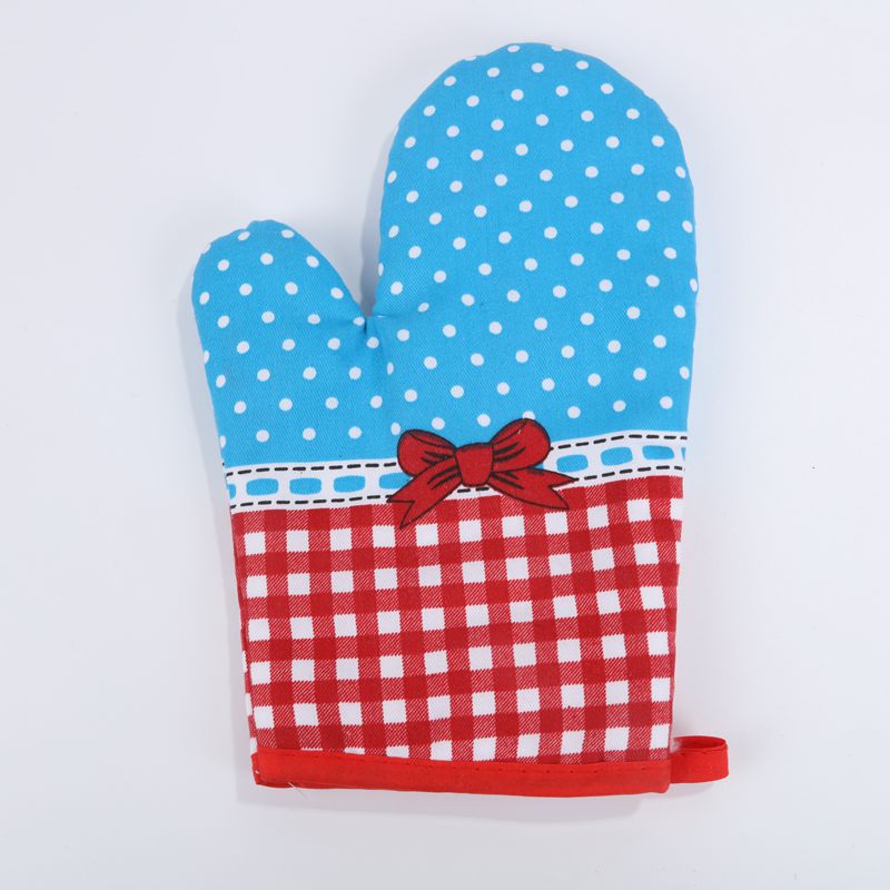 Manufacturers Direct Microwave Oven Gloves All Cotton Twill Japanese Small Plaid Stripes Polka Dot Splicing Gloves Item Picture
