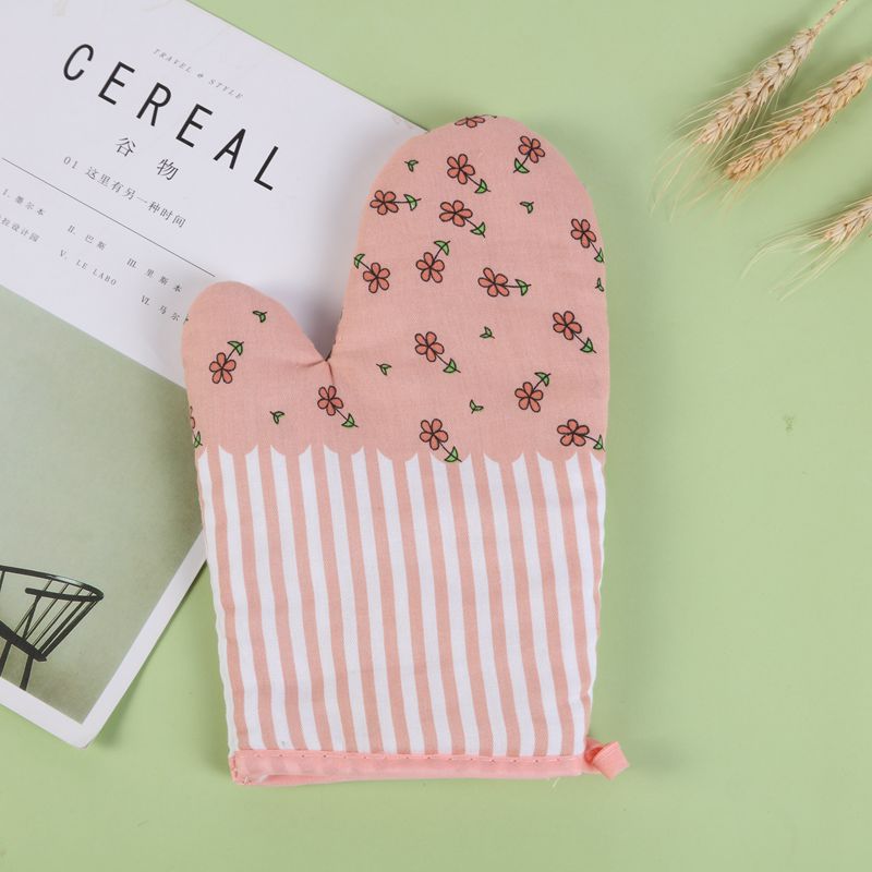 Manufacturers Direct Microwave Oven Gloves All Cotton Twill Japanese Small Plaid Stripes Polka Dot Splicing Gloves details Picture
