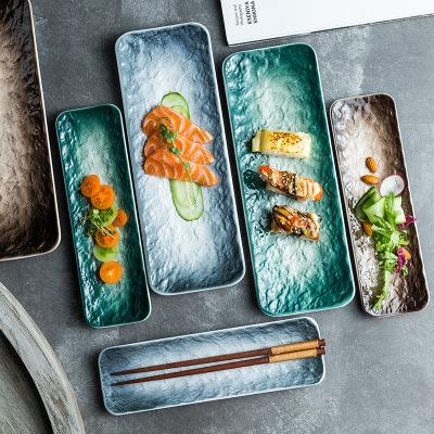 创意网红陶瓷餐具 12寸石纹日式寿司盘北欧ins渐变长方盘家用鱼盘