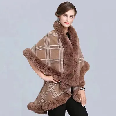 Women's Fashion Trend Everything Warm Floral Rabbit Hair Collar Seven-Part Hair Sleeve Cashmere Shawl Clear
