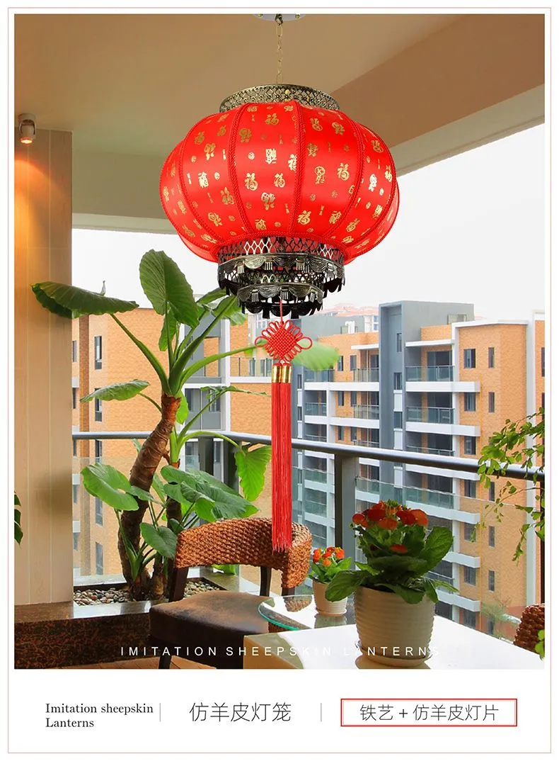 40 faux sheepskin red lanterns round, New Year's housewarming balcony decoration lanterns, hotel outdoor waterproof tea house chandeliers rotating detail image 4