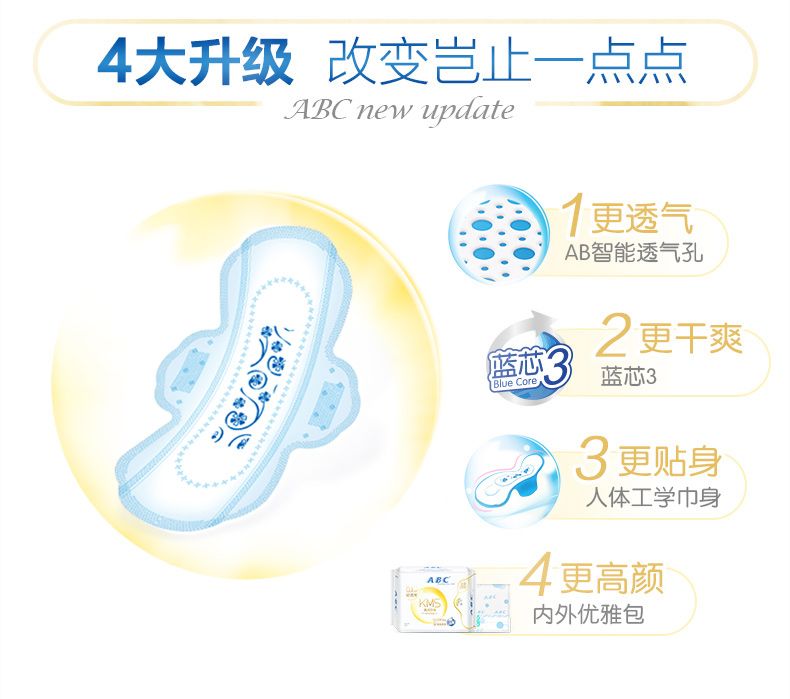 ABC夜用纤薄绵柔表层卫生巾K12-8片（含KMS）详情图4