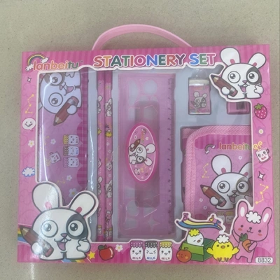 Wangsheng Stationery Office Culture Learning Stationery Set Cartoon Eraser Pencil Ruler Pencil Sharpener Stationery Set