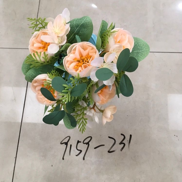 Living room artificial flowers, artificial flower tea table ornaments, bedroom flower arrangement decorations, 5-fork Korean-style tea rose wholesale detail image 7