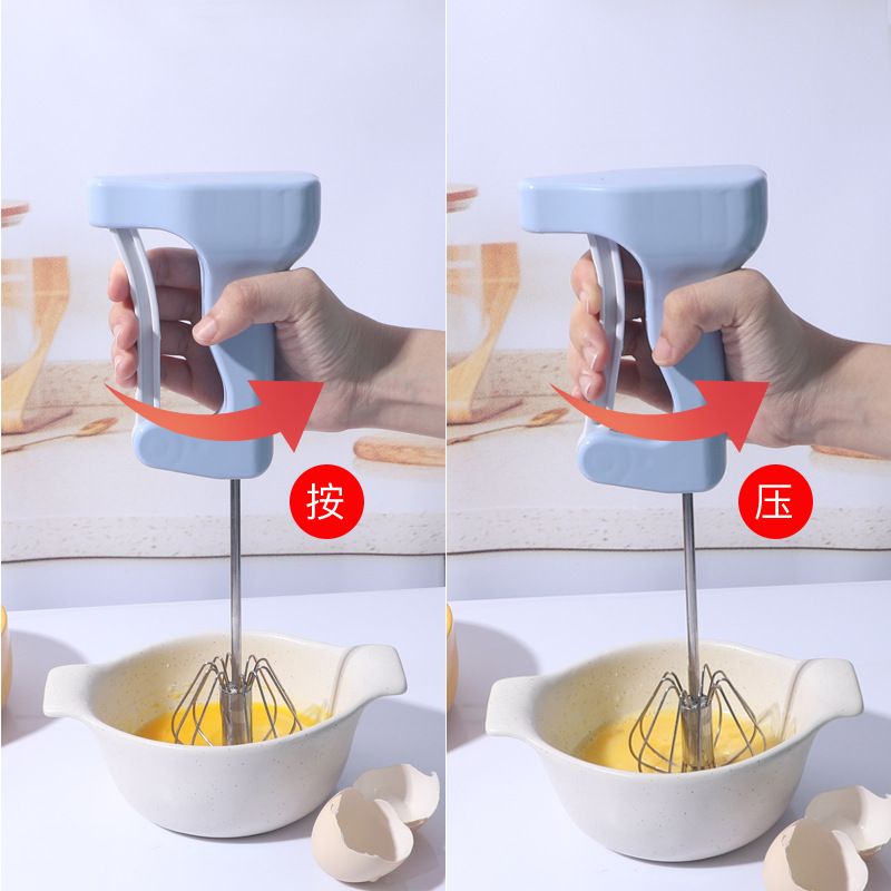 New semi-automatic egg beater, hand-press rotary manual batter mixer, stainless steel kitchen baking small tool details Picture