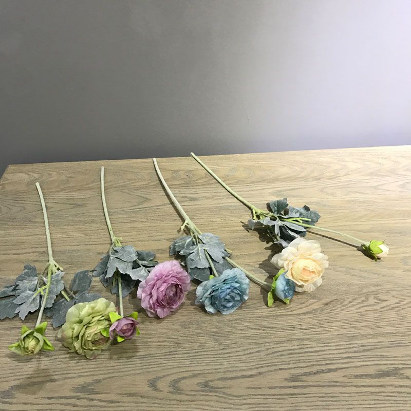 仿真花单支2头植绒露莲花欧式高档油画露莲花客厅装饰摆放花艺